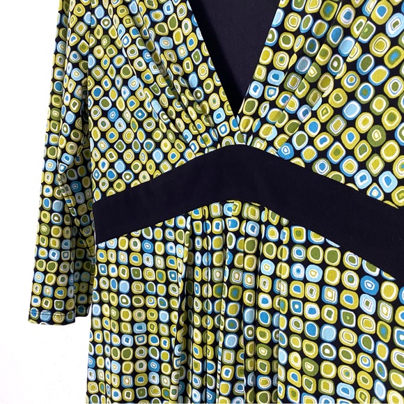 Maggy London Geometric Blue Green Square Pattern Midi Dress, Size 10 - Picture 7 of 10